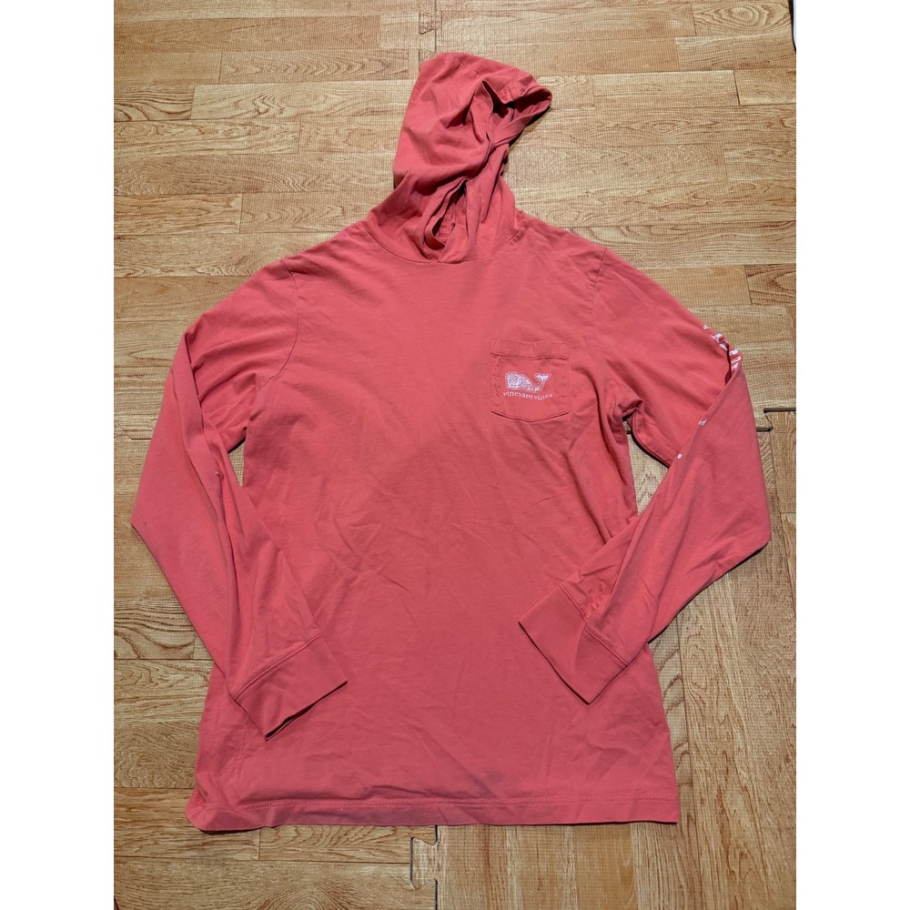 Vineyard Vines Womens Medium Coral Pink Long Sleeve Hooded Graphic T-Shirt
